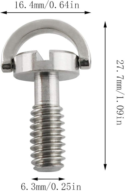 E-outstanding D Ring Hinged Screw 2PCS 1/4-20 Thread D-Ring Stainless Steel Camera Fixing Screws for Camera Tripod Monopod QR Plate 17mm Length