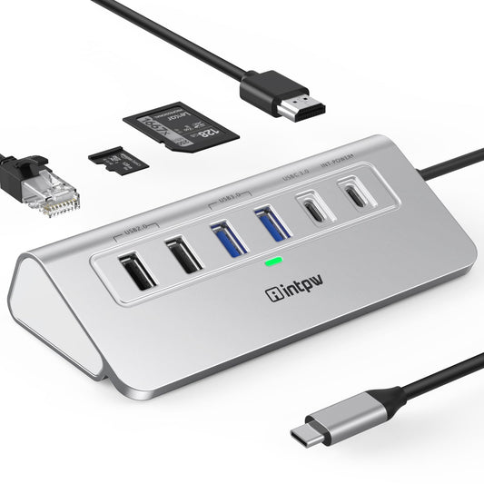 USB C Hub, intpw 9-in-1 USB Multiport Adapter with 4K HDMI, PD 100W, USB-C and 2 USB A 3.0 5Gbps, 2 USB A 2.0, SD/TF Slots for MacBook Pro/Air, iPad Pro, iPhone 15/16 Series