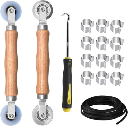 BAYTORY Upgrade Window Screen Repair Kit, Steel/Nylon Roller Tool with Bearing, Spline Removal Hook, 32ft Retainer Spline and 12pcs Screen Clips Replacement for Installing Door Mesh Screens