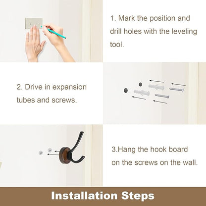 kuaima Coat Hooks Wall Mount, Round Walnut Wood Wall Hanger with Metal Double Hooks, Towel Robe Hooks Heavy Duty, Small, 4 Pcs