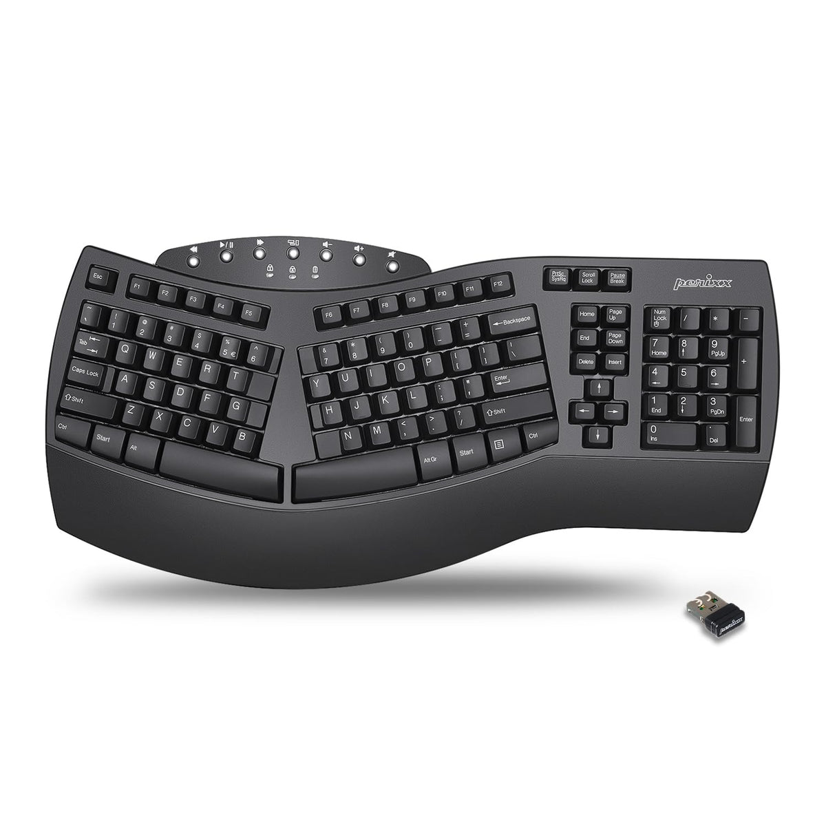 Perixx Periboard-612B Wireless Ergonomic Split Keyboard with Dual Mode 2.4G and Bluetooth Feature, Compatible with Windows 11 and Mac OS X System, Black, US English Layout