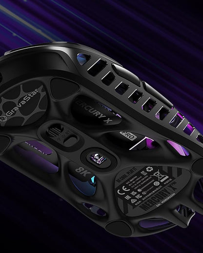 GravaStar Mercury X Pro Wireless Gaming Mouse, Come with 8K Dongle – 32,000 DPI PAW 3950 Sensor, 8,000Hz Polling Rate, Only 49g, Magnesium Alloy Hollow Frame, RGB Lighting, 5 Programmable Buttons