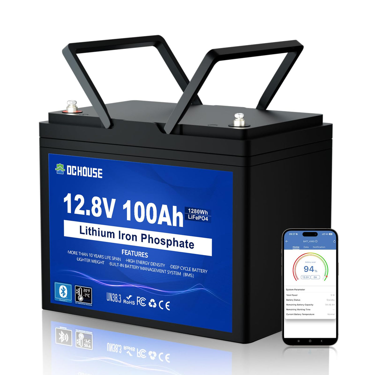 DC HOUSE 12V 100Ah Bluetooth LiFePO4 Trolling Motor Lithium Battery