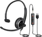 USB Headset with Microphone for PC - Lightweight Single-Ear Computer Headset, Crystal Clear Sound & Comfort Fit, Flexible Steel Headband (3.5mm+USB)