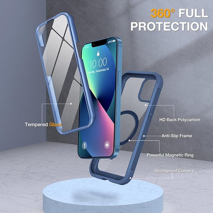 Miracase Magnetic Case for iPhone 13 Mini 5.4 Inch,with MagSafe,Built in Screen Protector,Full Body Protection(Dark Blue)