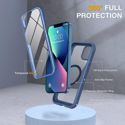 Miracase for iPhone 13 mini Case 5.4",Full-Body Protection,Clear Bumper Case with Built-in 9H Tempered Glass Screen Protector,Military-Grade Drop Protection Outdoor Phone Case for 13 mini,Dark Blue