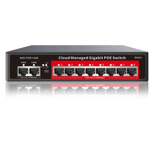 8 Port Gigabit PoE Switch with 2 Gigabit Uplink, 120W Built-in Power, 802.3af/at Compliant, Managed PoE+ Switch Support VLAN, QoS, Fanless Metal, Plug and Play(Desktop/Wall Mount)