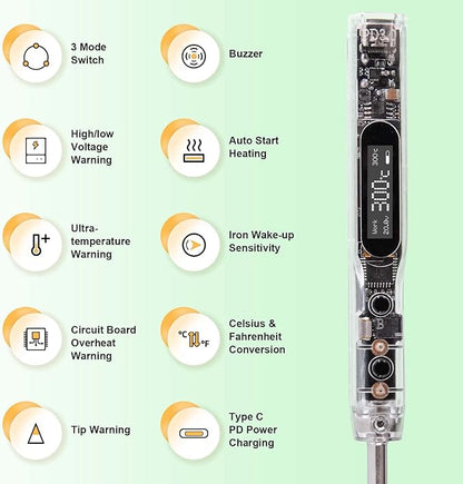 SEQURE SI012 Soldering Iron, 68W Electric Soldering Iron Kit Adjustable Temperature 212°F-842°F, 8S Fast Heating, Digital OLED, Auto Sleep, 19V Power Adapter, 2 Soldering Tips Portable Welding Tool