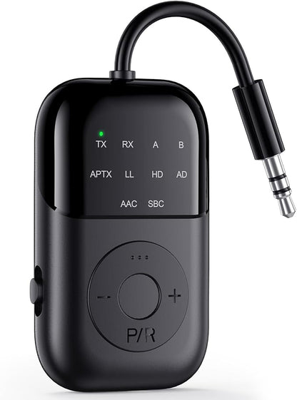 Bluetooth Transmitter Receiver, 2-in-1 Bluetooth 5.4 Adapter for TV, Airplane, Gym Equipment, Cars, PC, Supports to 2 Wireless Headphones, Cell Phones, Wireless Receiver for Car, Home Stereo- Black