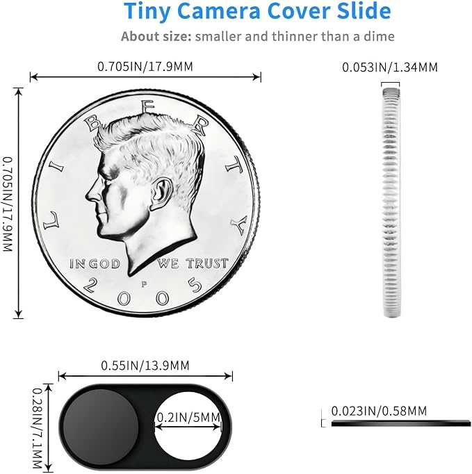 Metal Webcam Cover Slide[5 Pack Black], 0.022in Camera Cover for Laptop Computer, MacBook Pro/Air iMac iPad Tablet iPhone 16/15/14/13/12 Plus, Web Camera Blocker Protect Your Privacy