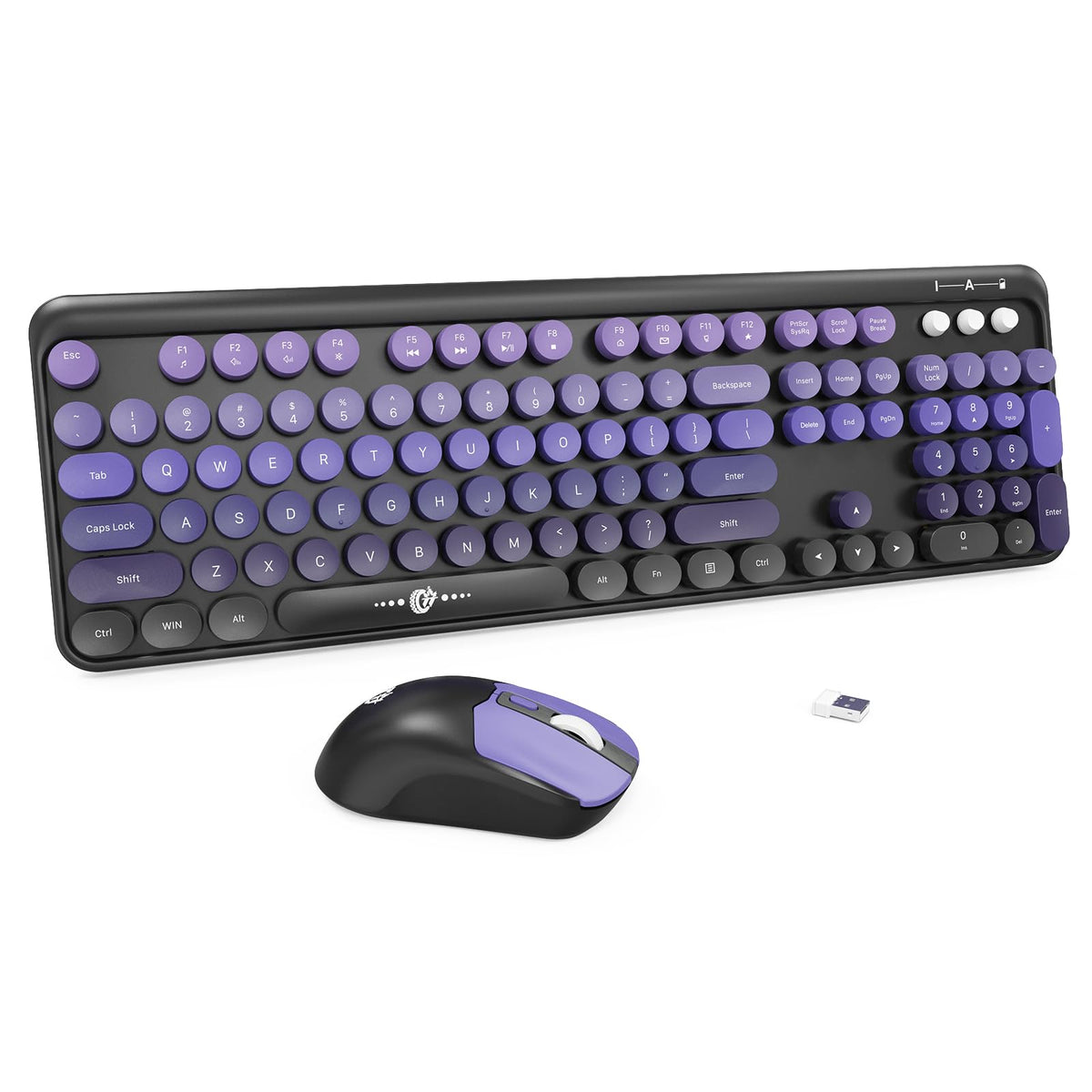 Wireless Keyboard and Mouse Combo,Retro Typewriter Style Round Keys,Orange