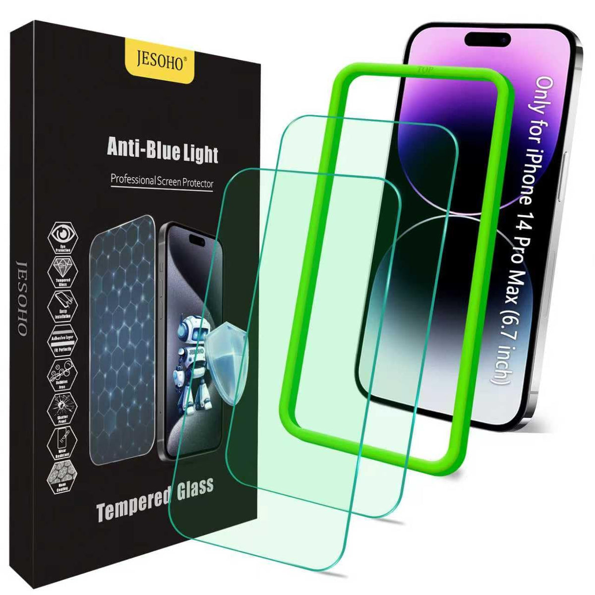 JESOHO for iPhone 14 Pro Blue Light Blocking Screen Protector, 2 Pack