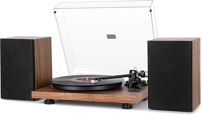 1 by ONE Bluetooth Turntable HiFi System with 36 Watt Bookshelf Speakers, Patend Designed Vinyl Record Player with Magnetic Cartridge, Bluetooth Playback and Auto Off
