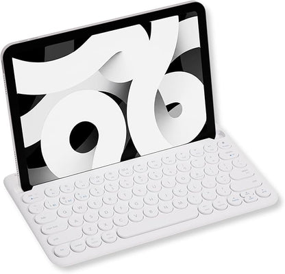 Macally Bluetooth Keyboard for Tablet | Wireless Keyboard for iPad mini/Air/Mini, iPhone (Multi-Device, Built-in Stand, Rechargeable) Easy to Use and Cute Portable - White