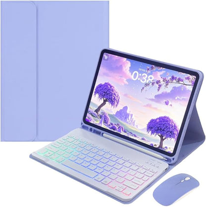 Rainbow Backlit Keyboard Case for iPad Pro 11 inch (M4) 2024 with Mouse and 7 Colors RGB Colorful Backlight Magnetic Detachable Bluetooth Keyboard Cover,Purple