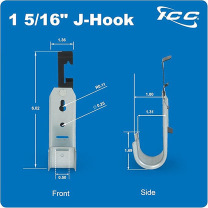 ICC Batwing J Hook 1 5/16” Without Retainer Clip - Galvanized Steel Cable Management Hooks for Hanging Cable to Hanger Wire and Threaded Rod - Rust-Resistant, EIA and TIA Compliant, 1 5/16 in 25 Pack