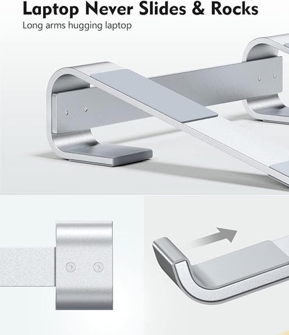 SOQOOL Laptop Stand for Desk, Computer Stand Riser for Desk,Ventilated Ergonomic Aluminum Notebook Stand Compatible with MacBook Air Pro Dell XPS HP 11 14 15.6 17.3 Inch Silver Work from Home