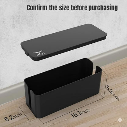 Large Cable Management Box, Cord Organizer Box to Hide Power Strip, Extension Cord, Surge Protector | Cord Hider Safe Box for Desk Organizers, Gaming PC, Computer, TV | White, Black Edition by Tokye®