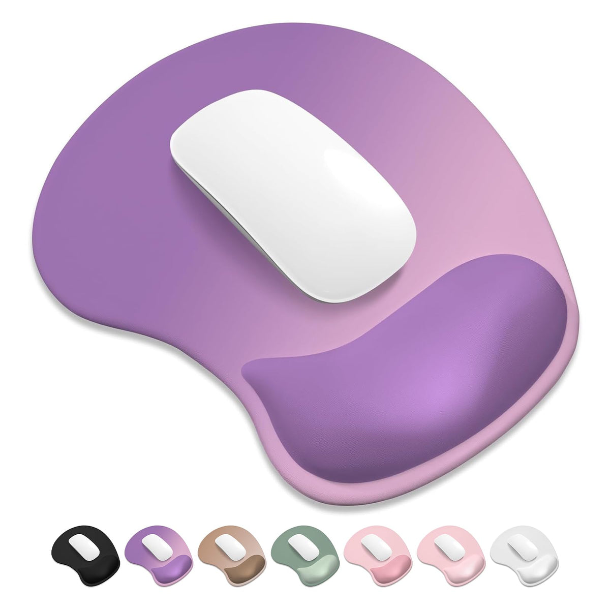 ITNRSIIET Ergonomic Mouse Pad, Cushioned Gel Wrist Rest, Non-Slip Base, Smooth Surface, Cute Multi-Color, 9.5 x 8.2 in, White