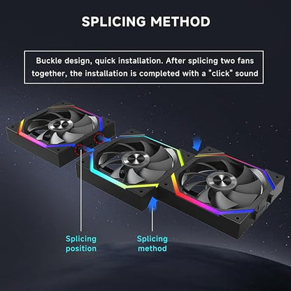 Jungle Leopard Galaxy 120mm PC Reverse Blade Case Fans, ARGB and PWM Cooling Fan PC, Axle Core Double Ring CD Pattern Module Computer Fans, Daisy-Chain 5V RGB Fan (White 3 Pack)
