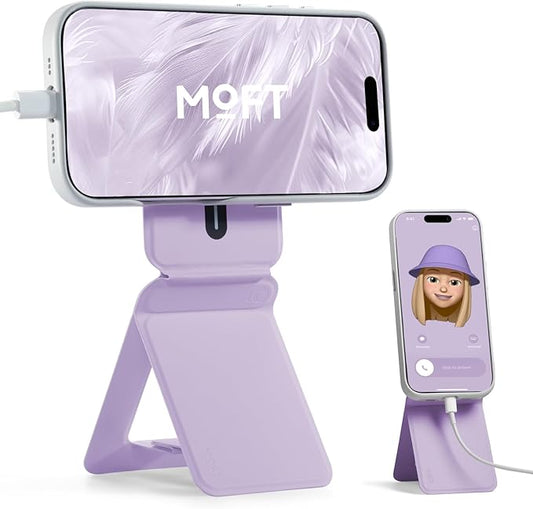 MOFT Magnetic Phone Stand, Invisible MagSafe Tripod with Angle Adjustment, Stain-Resistant MOVAS Leather Cell Phone Stand for iPhone 17/16/15/14/13/12, Foldable Office Desk Accessories-Peony