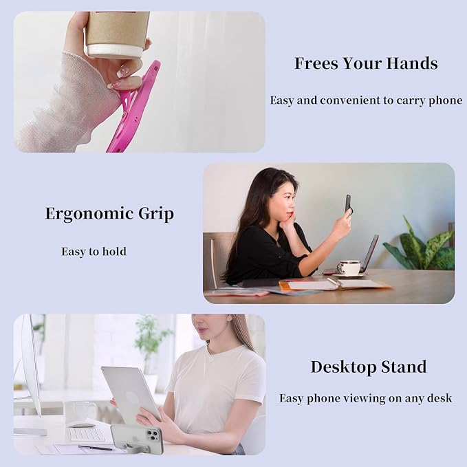 Cell Phone Grips Finger Holder for Back of Phone, Cute Pink Phone Slide Grip Hook Grip Accessories, Ergonomic Smartphone Kick Popper Stand Stick on - 3 x Pink, Red, Hot Pink, Orange
