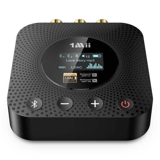 1Mii B06HD+ Hi-Res LDAC Bluetooth 5.3 Receiver for Home Stereo, Hi-Fi Bluetooth Audio Adapter w/Display, Built-in Audiophile DAC, aptX HD Low Latency, RCA Optical Coaxial for Old Stereo Receiver