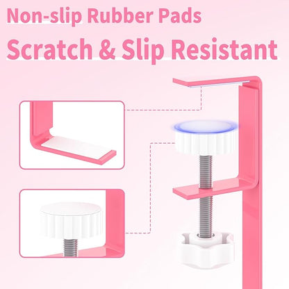 Under Desk Cable Management Tray Black, No Drill Desk Cable Wire Management Organizer with Clamp, PC Cord Organizer Accessories & Workspace for Office, Home（Pink）