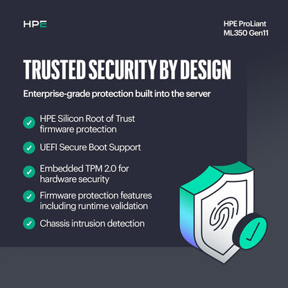 Hewlett Packard Enterprise ProLiant ML350 Gen11 Tower Server (P83320-005), Xeon Silver 4516Y+ 24-Core, 64GB DDR5, 8SFF, 2×960GB SSD, MR408i-o RAID, Dual 800W PSU