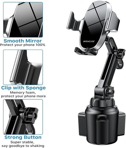 Miracase Cup Phone Holder for Car, [Upgraded Version] Adjustable Long Neck Car Cup Holder Phone Mount Cradle Friendly Compatible with iPhone Samsung Google and All Smartphones, Silver