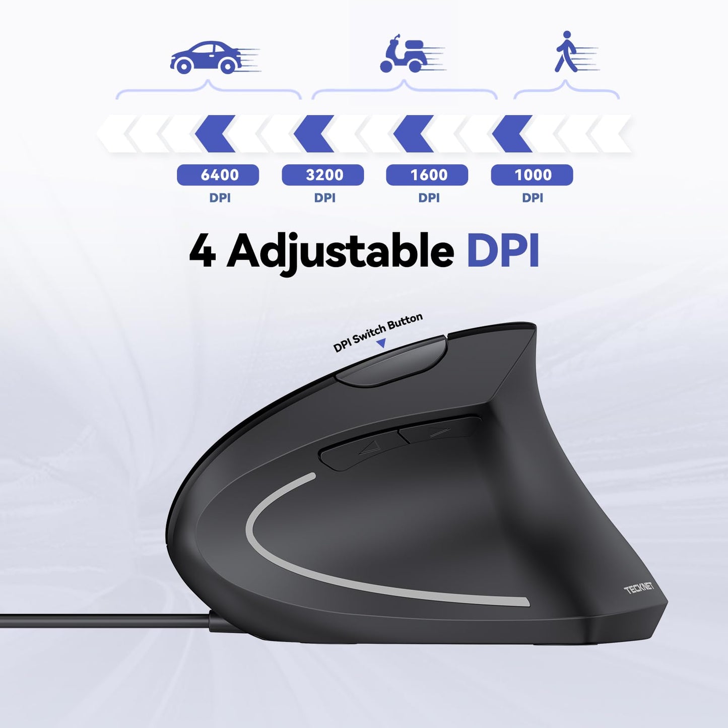 TECKNET Wired Mouse, Comfortable Ergonomic Mouse with 6400 DPI