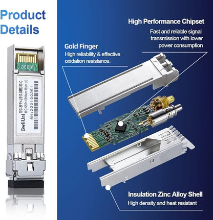 10Pcs Single Mode 10G SFP+ Fiber Module Network Transceiver, LR SM1310nm 10km, Duplex LC for Switch, Router, Firewall, Network Card, Media Converter etc