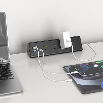 Jgstkcity Desk Clamp Power Strip,20W Fast Charging Station,Surge Protector Nightstand Edge Mount,1875W Extension Cord with Multiple Outlets,2 USB-C,2 USB-A,for Home Office (Black, 10 FT)