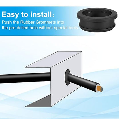 PATIKIL 40.6mm / 1-5/8 Inch Drill Hole,1-3/8 Inch ID Rubber Grommets, 3Pcs Top Hat Grommet for Wiring Eyelet Ring Gasket Automotive Firewall Cable Hole Plugs Wires Protection, Black