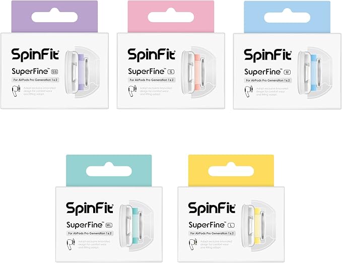 SpinFit Superfine for AirPods Pro Gen 1 & 2 - L - Medical Grade Silicone Patented Replacement Ear Tips and Adapters for Supreme Comfort (one Pair)(Ear Tips Installed)