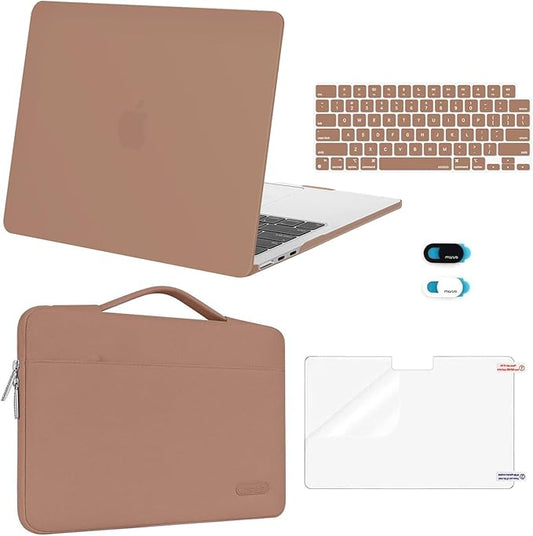 MOSISO Compatible with MacBook Air 13 inch Case M5 2026 M4 2025 M3 M2 2024-2022 A3449 A3240 A3113 A2681,Hard Shell&Sleeve Bag&Keyboard Skin&Webcam Cover&ScreenFilm for MacBook Air 13.6, Caramel Brown