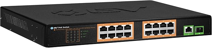 BV-Tech 18 Ports Long Range PoE+ Switch (16 PoE+ Ports | 1 Gigabit Ethernet uplink with 1 SFP Uplink) - 19" Rackmount - 120W - 802.3af/at -Desktop Design for Easy Set Up (16 Gigabit PoE+ Ports | 120W)