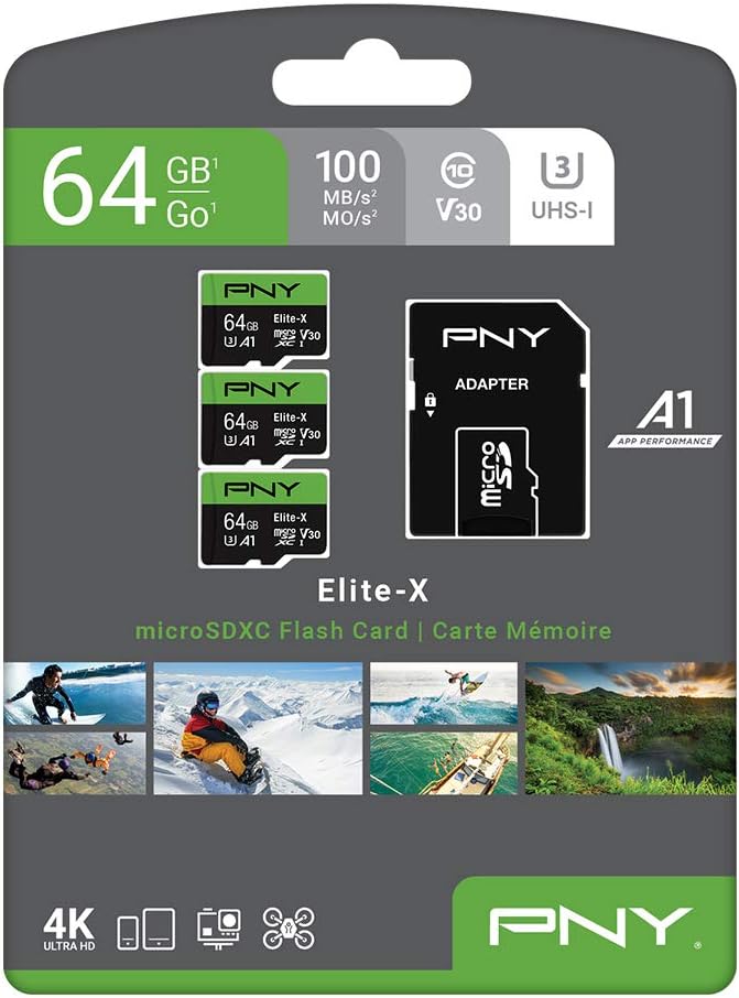 PNY 64GB Elite-X Class 10 U3 V30 A1 microSDXC Flash Memory Card 3-Pack
