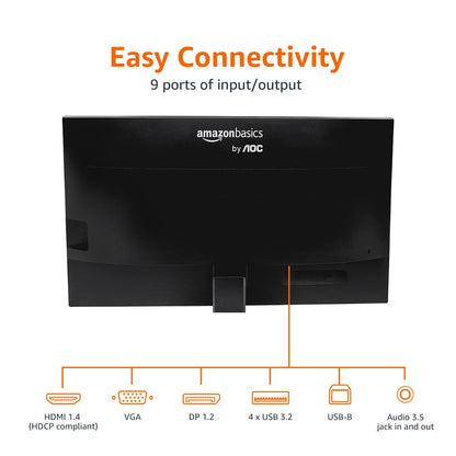 Amazon Basics 27 in IPS Monitor, Full HD 1080P, 75 Hz, Adjustable Stand, HDMI, Display Port, VGA Input, Built-in Speakers, VESA Compatible, Black