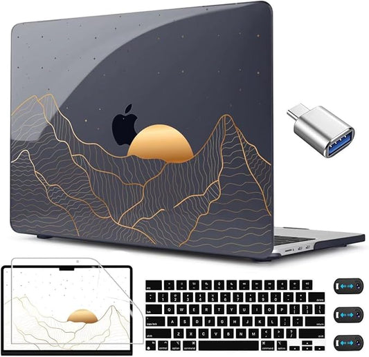 CISSOOK Compatible with MacBook Air 13.6 Inch M4 M3 M2 Case 2022 2023 2024 2025, Crystal Black Plastic Hard Shell Case Cover for MacBook Air 13.6" A3240 A3113 A2681, Sun & Mountain