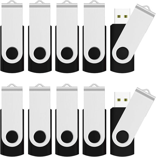 JUANWE 16GB USB Flash Drives 10 Pack, Bulk Thumb Drives USB 2.0 Foldable 360°Swivel USB Storage Flash Drive Memory Sticks, Jump Drive Mutipack Pen Drive Zip Drive Flashdrive for PC/Tablet, Black