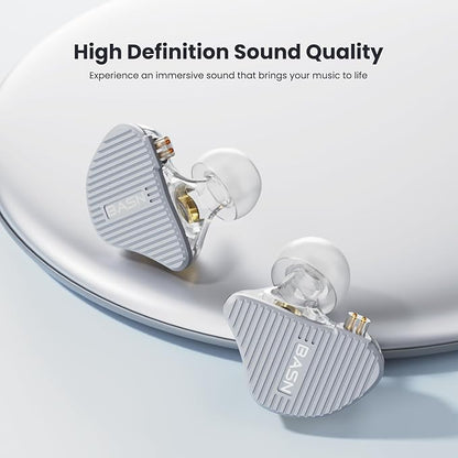 BASN Mix-PD in Ear Monitor,1Planar Driver + 1Dynamic Driver HiFi IEM Earphones with CNC Crafted Metal Cover, Wired 0.78mm 2-Pin Silver Plated Detachable Cable for Musicians (Silver)