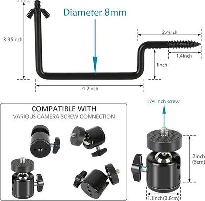 5 Pcs Trail Camera Tree Mount, Trail Camera Holder 360° Cameras Bracket for Game Cam, Hunting Accessories,Metal Security Cam Mount with 1/4 Inch Screw for Solar Panels,etc, Compact Sturdy.