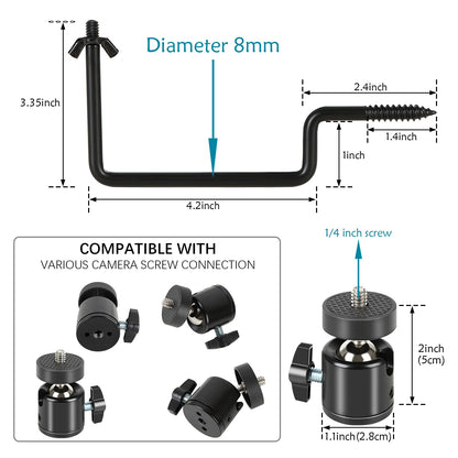 5 Pcs Trail Camera Tree Mount, Trail Camera Holder 360° Cameras Bracket for Game Cam, Hunting Accessories,Metal Security Cam Mount with 1/4 Inch Screw for Solar Panels,etc, Compact Sturdy.