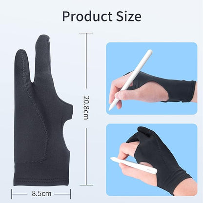 2-Pack Drawing Glove Palm Rejection for iPad Surface All Capacitive Touch Screen Artist Right/Left Hand Graphic Tablet, Graphics Monitor Digital Drawing Sketching, Inking, Coloring Two Finger Gloves