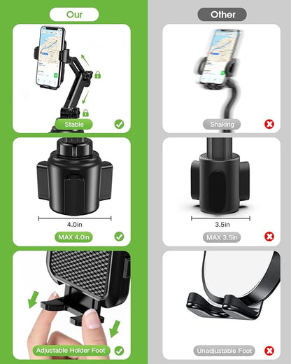2025 Upgraded Cup Phone Holder for Car, Universal No Shaking Cup Holder Phone Mount with Expandable Base for Car Truck, Adjustable Holders,Compatible with iPhone Samsung All Phones: 2 Pack