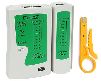 RJ45 Network Cable Tester with Mini Wire Stripper, Ethernet Cable Tester Tool for RJ11/RJ12/RJ45, Cat5e/Cat6/Cat7, POE Test, Continuity & Short Circuit Detector (Battery Not Included)
