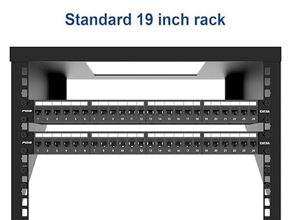 FGB 24 Port Cat6A Keystone Patch Panel, 19" Rackmount or Wall Mount, 1U with Back Bar, Network Patch Panel for Gigabit Ethernet