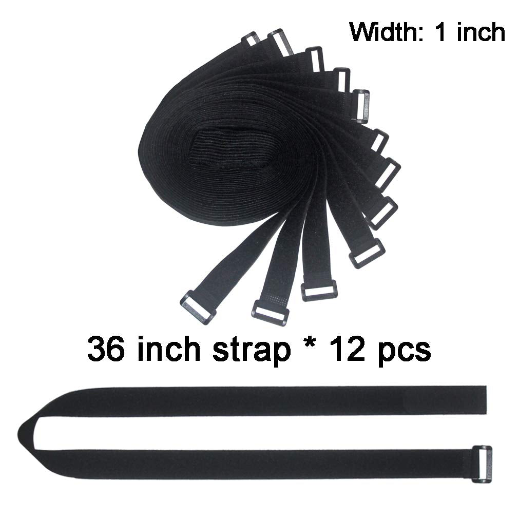 UONIKA 36 inch Cable Straps,12 pcs Reusable Fastening Hook and Loop Utility Cable Ties Down Wraps Adjustable Cinch Straps