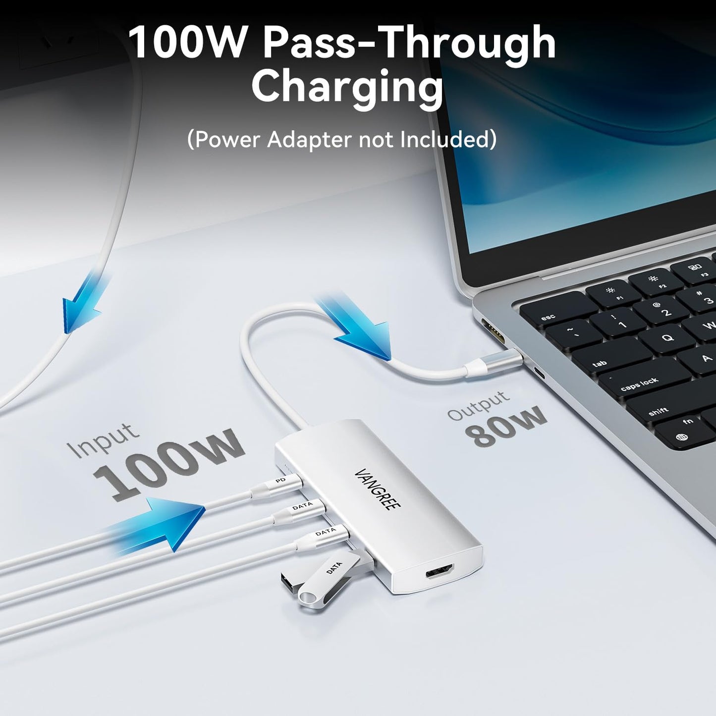 VANGREE USB C Hub 8 in 1, 3 USB-C+3 USB-A 3.2 10Gbps, 4K60Hz HDMI, 100W PD